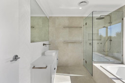 LE1903A 600 X 600 & PL2320 75 X 300 WHITE GLOSS, LIGHT BATHROOM DESIGN, BATHROOM TILES