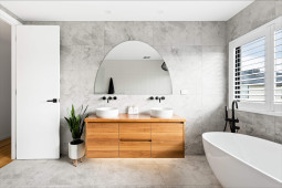 OG2010C 450X900 COOL TRAV MATT AND VJ0232B 300X296 WHITE MATT MOSAICS, BATHROOM DESIGN