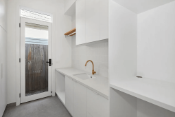 TP0302A WHITE MATT CONCAVE MOSAIC & TP0603B MATT 600X600, LAUNDRY DESIGN, CLEAN SIMPLE LOOK