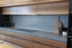 VJ0232C GREY MATT VERTICAL STACKED MOSAICS 300X296 , FEATURE TILE, KITCHEN DESIGN, SPLASHBACK